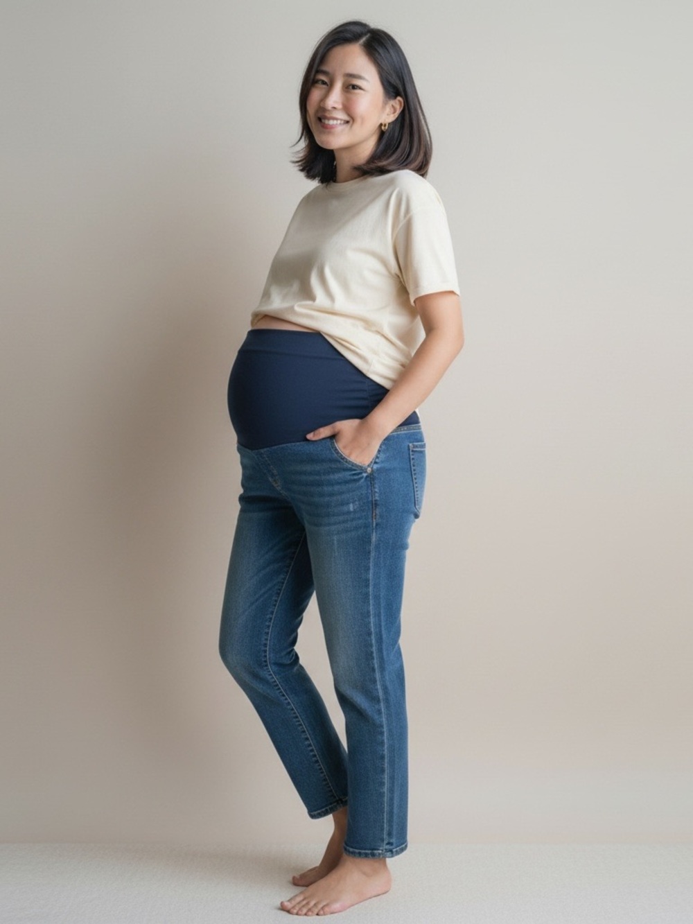 Maternity Indigo Blue XL (12-14) Denim Straight Fit Jeans Navy Elastic Waistband